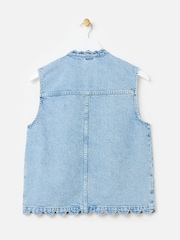 Oliver Bonas Blue Scalloped Denim 100% Cotton Waistcoat - Image 4 of 7