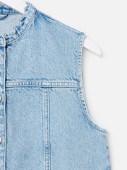 Oliver Bonas Blue Scalloped Denim 100% Cotton Waistcoat - Image 6 of 7