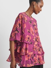 Joanna Hope Pink Tiered Ruffle Blouse - Image 1 of 4