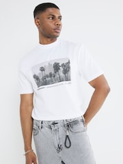 River Island White Regular Fit Palm 100% Cotton T-Shirt - Image 1 of 1