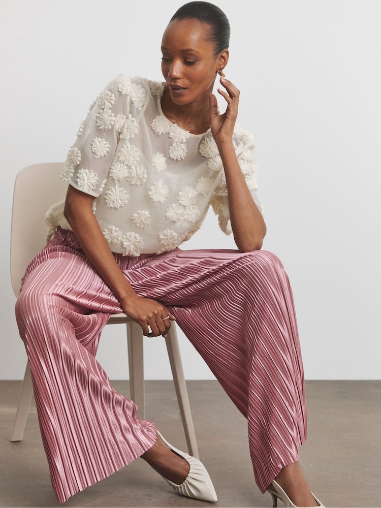 Joanna Hope Pink Plisse Wide Leg Trousers - Image 5 of 5