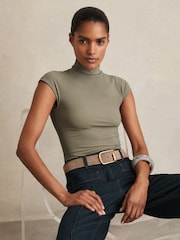 Reiss Sage Green Laura High-Neck Jersey Bodysuit - Image 1 of 6