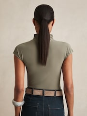 Reiss Sage Green Laura High-Neck Jersey Bodysuit - Image 5 of 6