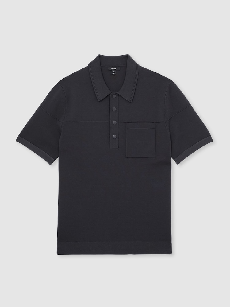 Marineblau - Reiss Blinker Press-Stud Seam-Detail Polo Shirt - Bild 2 von 6