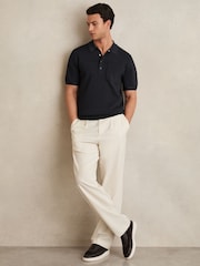 Marineblau - Reiss Blinker Press-Stud Seam-Detail Polo Shirt - Bild 3 von 6