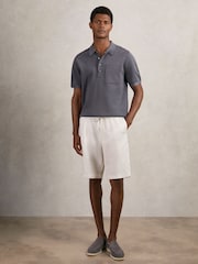 Reiss Airforce Blue Blinker Press-Stud Seam-Detail Polo Shirt - Image 1 of 6