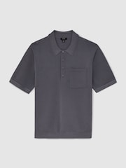 Reiss Airforce Blue Blinker Press-Stud Seam-Detail Polo Shirt - Image 2 of 6