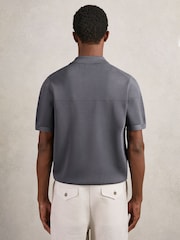 Reiss Airforce Blue Blinker Press-Stud Seam-Detail Polo Shirt - Image 5 of 6