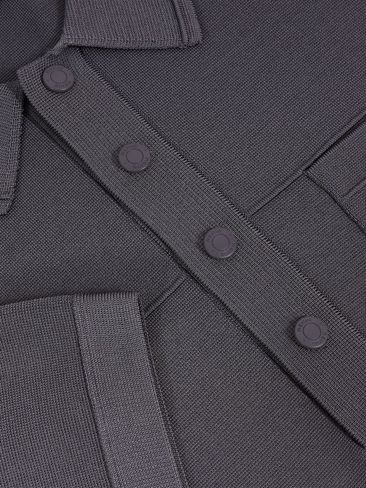 Reiss Airforce Blue Blinker Press-Stud Seam-Detail Polo Shirt - Image 6 of 6