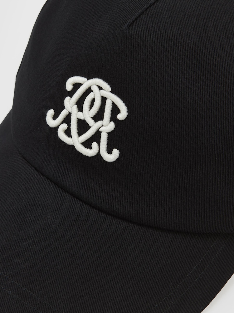 Reiss Black Luzon Monogram Embroidered Baseball Cap - Image 5 of 5 Reiss Black Luzon Monogram Embroidered Baseball Cap - Image 5 of 5
