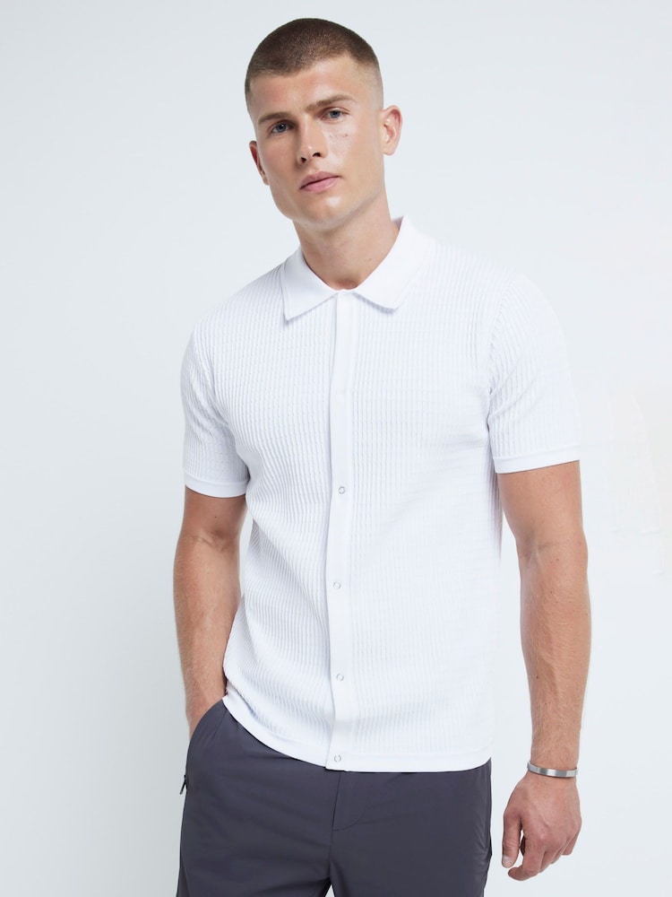 River Island White Brick Pointelle Knit Shirt - Image 1 of 6