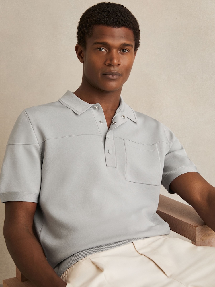 Eisgrau - Reiss Blinker Press-Stud Seam-Detail Polo Shirt - Bild 1 von 5