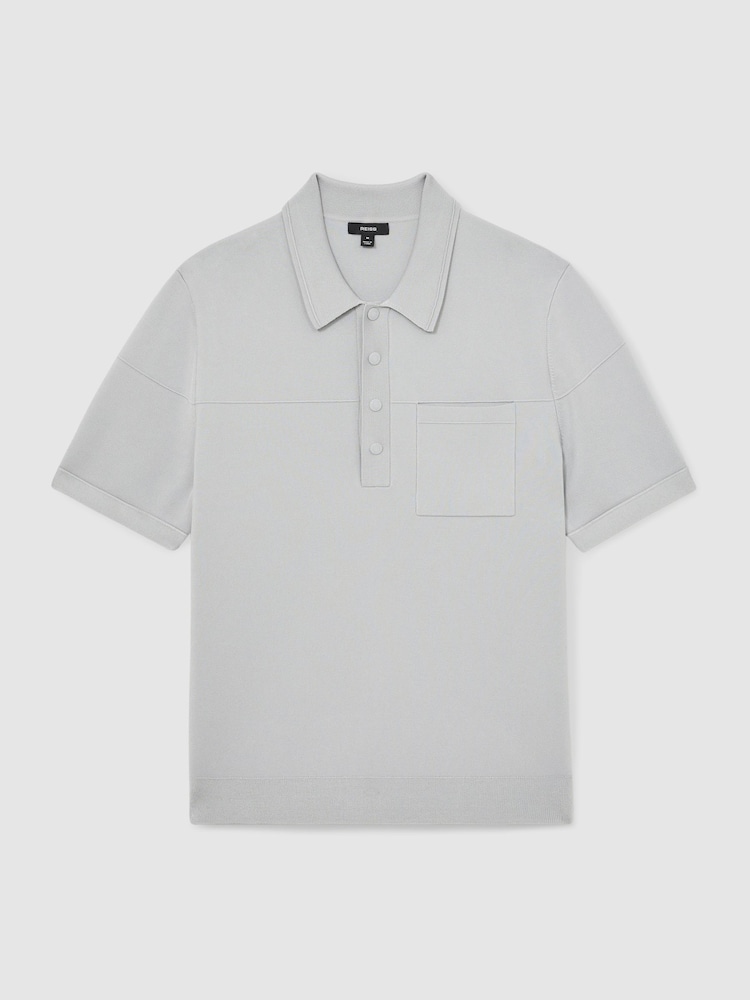 Eisgrau - Reiss Blinker Press-Stud Seam-Detail Polo Shirt - Bild 2 von 5 Eisgrau - Reiss Blinker Press-Stud Seam-Detail Polo Shirt - Bild 2 von 5