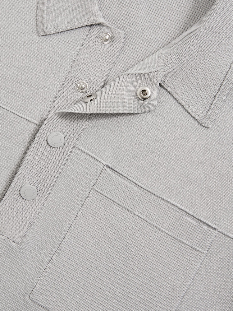 Eisgrau - Reiss Blinker Press-Stud Seam-Detail Polo Shirt - Bild 5 von 5
