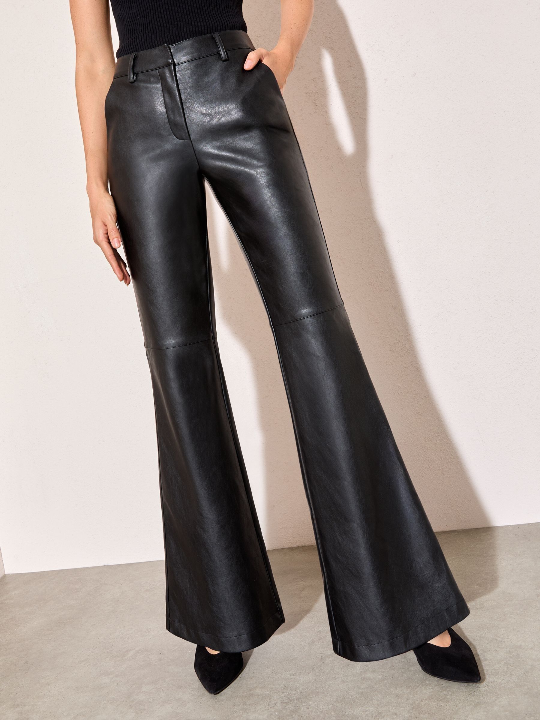 Buy Friends Like These Black Fuax Leather Flare Trousers from Next