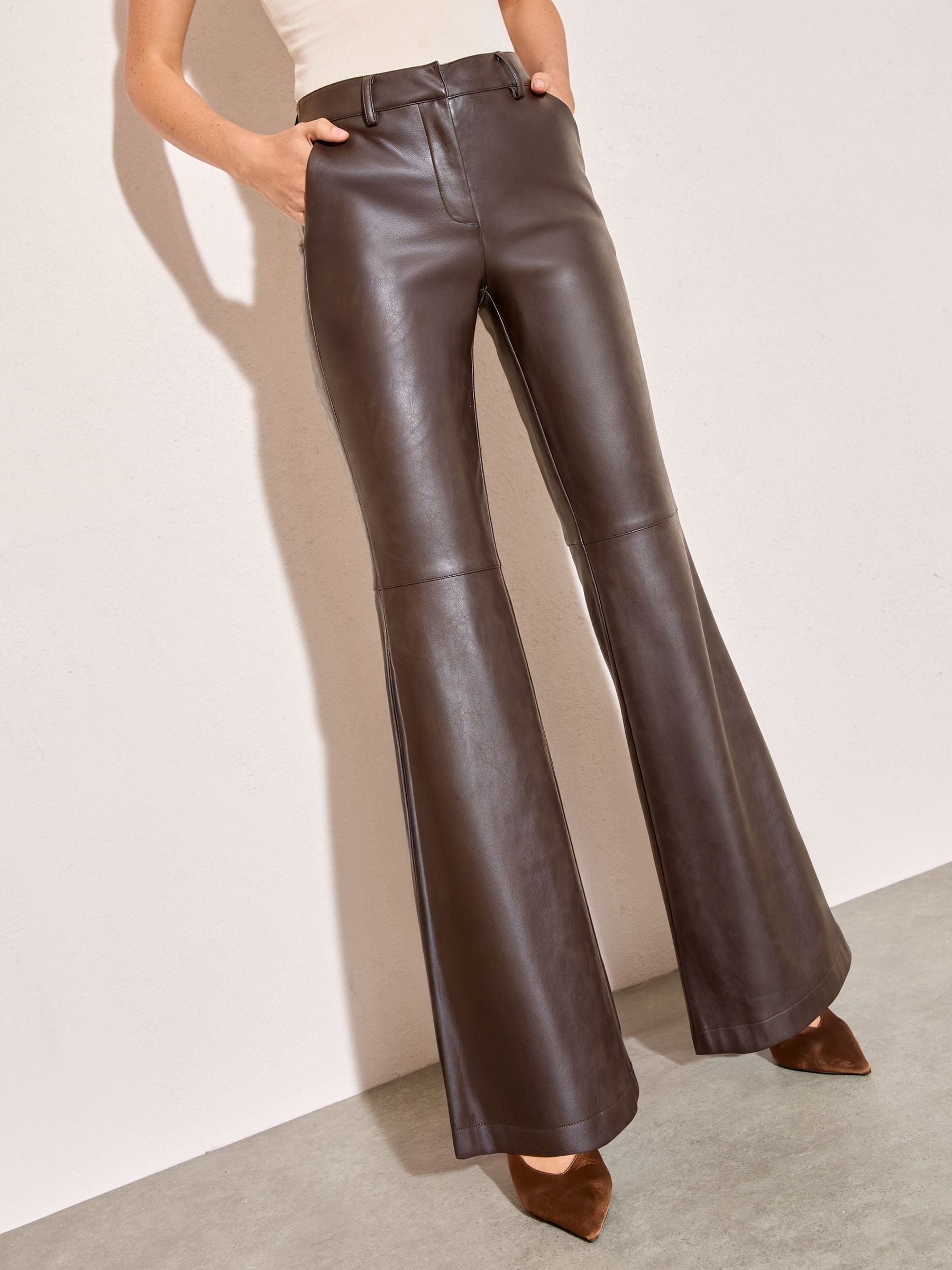 Buy Friends Like These Chocolate Brown Fuax Leather Flare Trousers