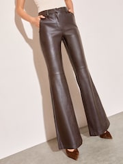 Friends Like These Chocolate Brown Fuax Leather Flare Trousers - Image 1 of 5