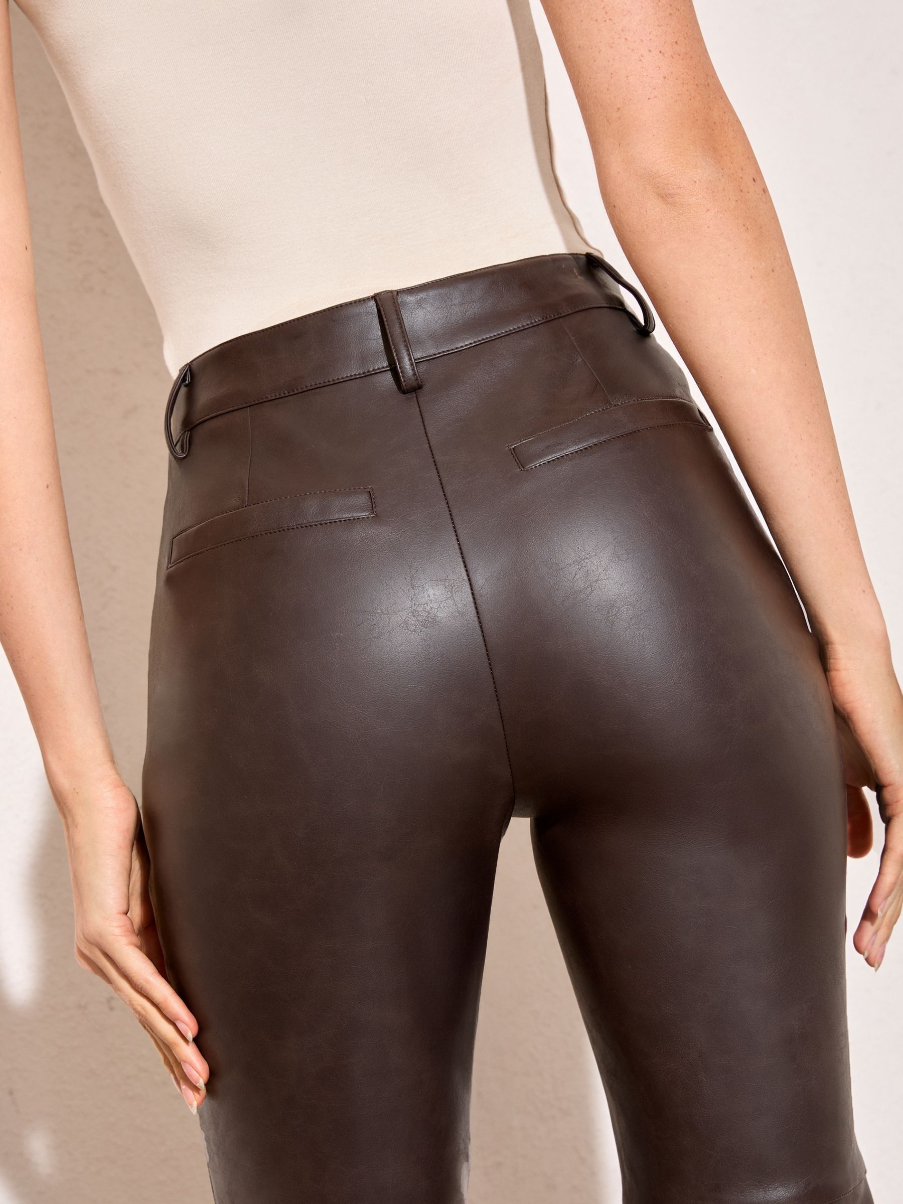 Buy Friends Like These Chocolate Brown Fuax Leather Flare Trousers