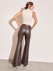 Friends Like These Chocolate Brown Fuax Leather Flare Trousers - Image 5 of 5