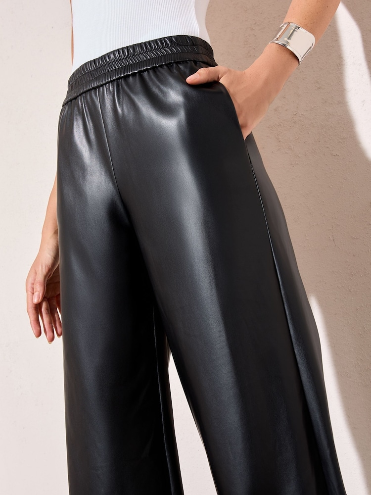 Friends Like These Black Petite Faux Leather Elasticaed Trousers - Image 2 of 4