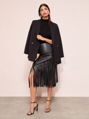 Friends Like These Black Faux Leather Fringed Midi Skirt - Image 2 of 4
