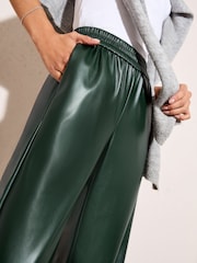 Friends Like These Khaki Green Petite Faux Leather Elasticaed Trousers - Image 3 of 4