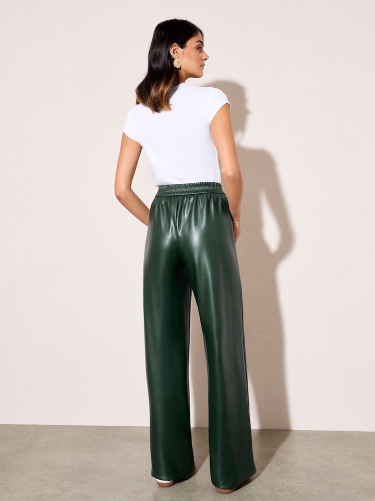 Friends Like These Khaki Green Petite Faux Leather Elasticaed Trousers - Image 4 of 4