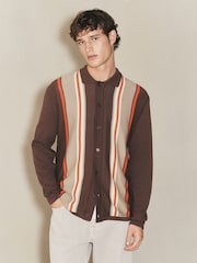 Brown EDIT Striped Long Sleeve Button Through Cardigan - Image 1 of 8