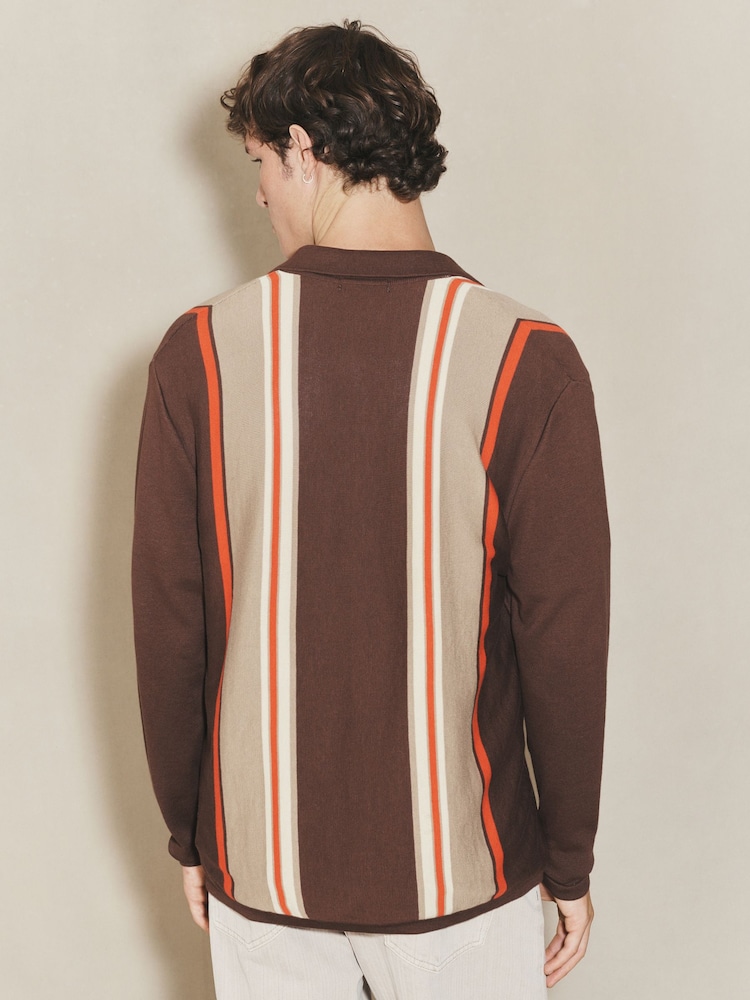 Brown EDIT Striped Long Sleeve Button Through Cardigan - Image 2 of 8