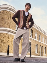 Brown EDIT Striped Long Sleeve Button Through Cardigan - Image 7 of 8