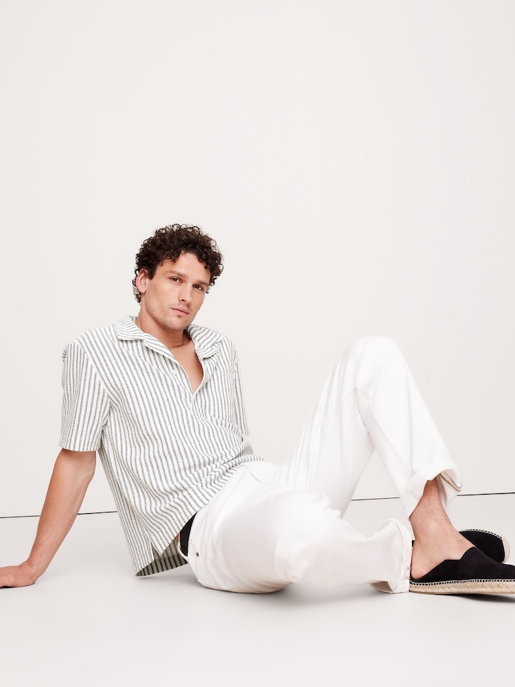 Белый - Banana Republic Stripe Terry Polo Shirt - Image 4 of 4
