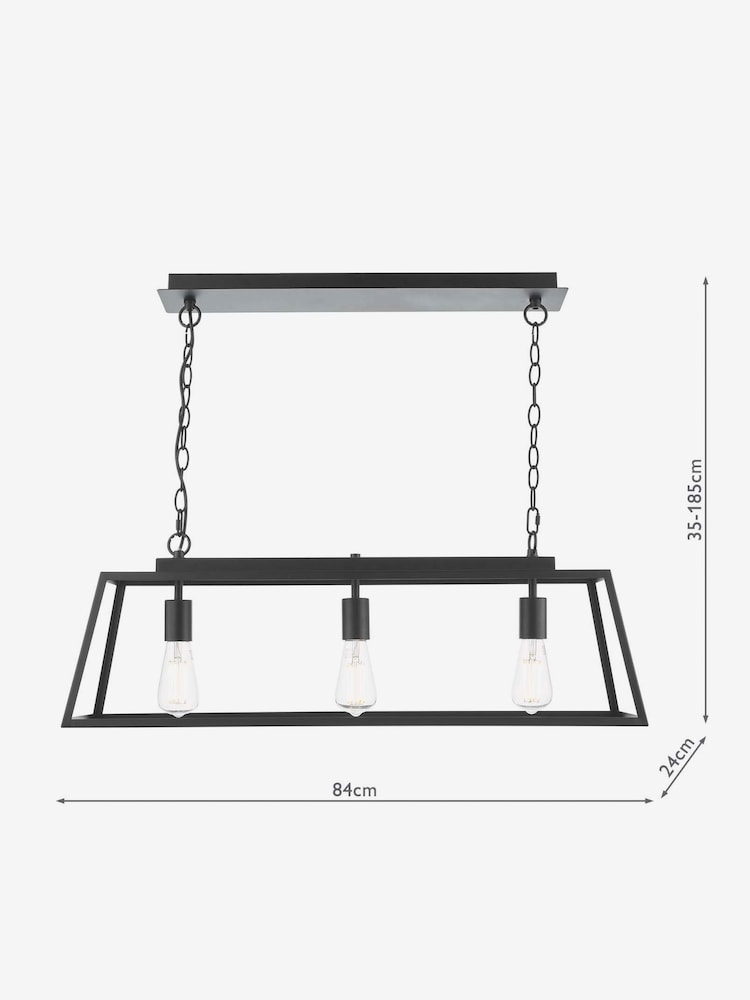 Dar Lighting Matt Black Claudia 3 Light Bar Pendant - Image 8 of 8