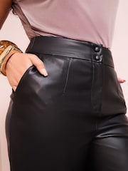 Friends Like These X Lucy Mecklenburgh Black Curve Faux Leather Tailored Wide Leg Trousers - Image 4 of 4