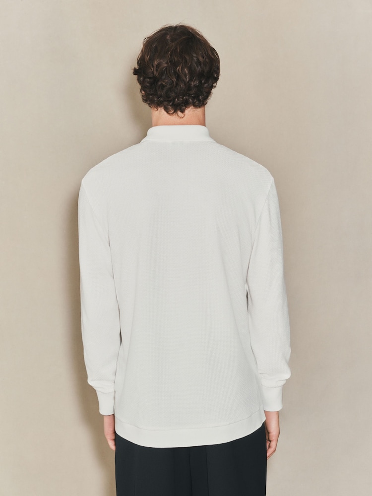 Ecru White EDIT Long Sleeve Textured Polo Shirt - Image 4 of 4 Ecru White EDIT Long Sleeve Textured Polo Shirt - Image 4 of 4