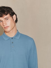 Blue EDIT Long Sleeve Textured Polo Shirt - Image 1 of 4