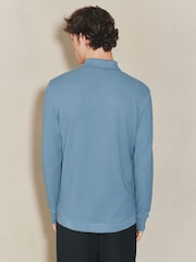 Blue EDIT Long Sleeve Textured Polo Shirt - Image 3 of 4