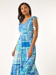 Roman Blue Patchwork Shimmer Maxi Dress - Image 1 of 5