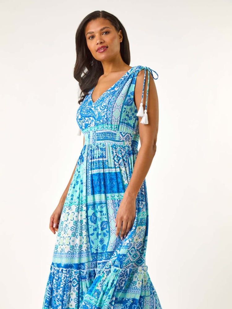 Roman Blue Patchwork Shimmer Maxi Dress - Image 1 of 5