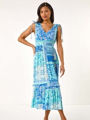 Roman Blue Patchwork Shimmer Maxi Dress - Image 2 of 5
