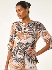 Roman Leaf Print V-Neck Stretch Blouse - Image 1 of 5