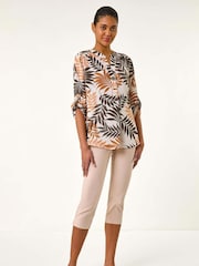 Roman Leaf Print V-Neck Stretch Blouse - Image 2 of 5