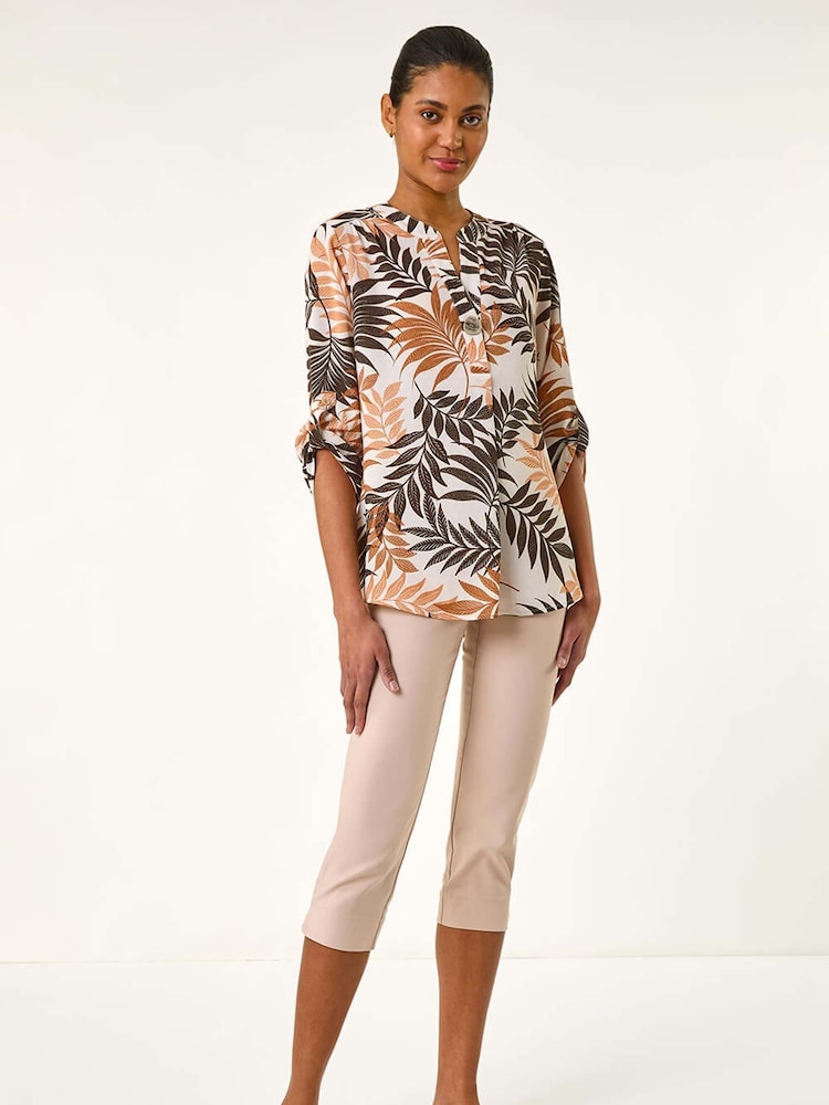 Roman Leaf Print V-Neck Stretch Blouse - Image 2 of 5