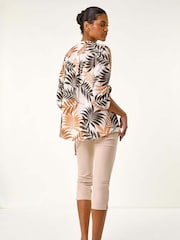 Roman Leaf Print V-Neck Stretch Blouse - Image 3 of 5