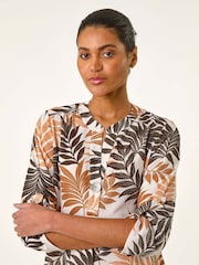 Roman Leaf Print V-Neck Stretch Blouse - Image 4 of 5