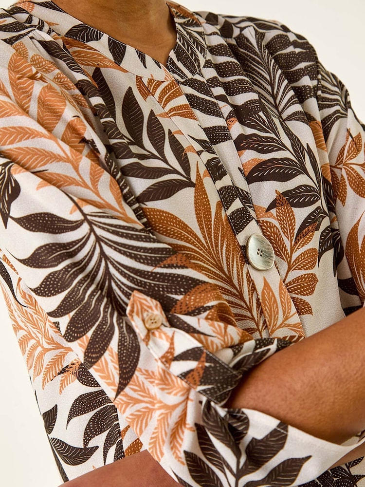 Roman Leaf Print V-Neck Stretch Blouse - Image 5 of 5