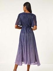 Roman Blue Ombre Plisse Midi Wrap Dress - Image 3 of 5