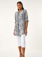 Roman Grey Snake Print V-Neck Blouse - Image 2 of 5