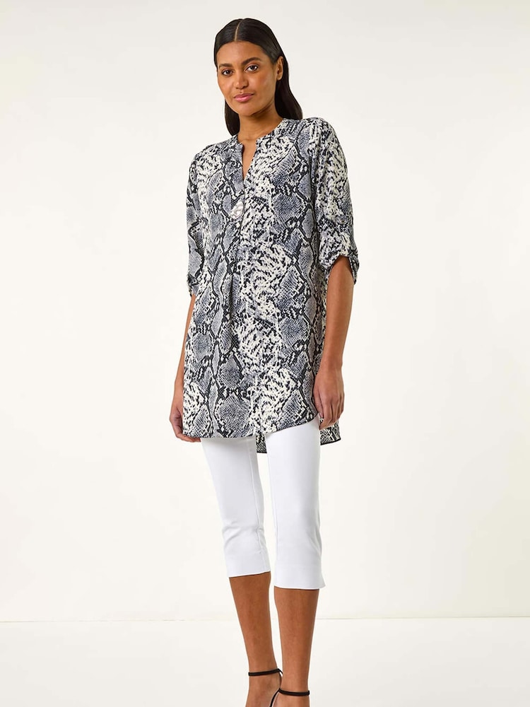 Roman Grey Snake Print V-Neck Blouse - Image 2 of 5