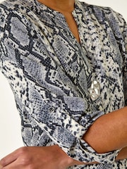 Roman Grey Snake Print V-Neck Blouse - Image 5 of 5