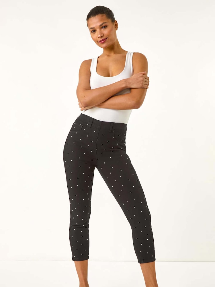 Roman Black Embellished Cropped Stretch Jeans - Image 2 of 5